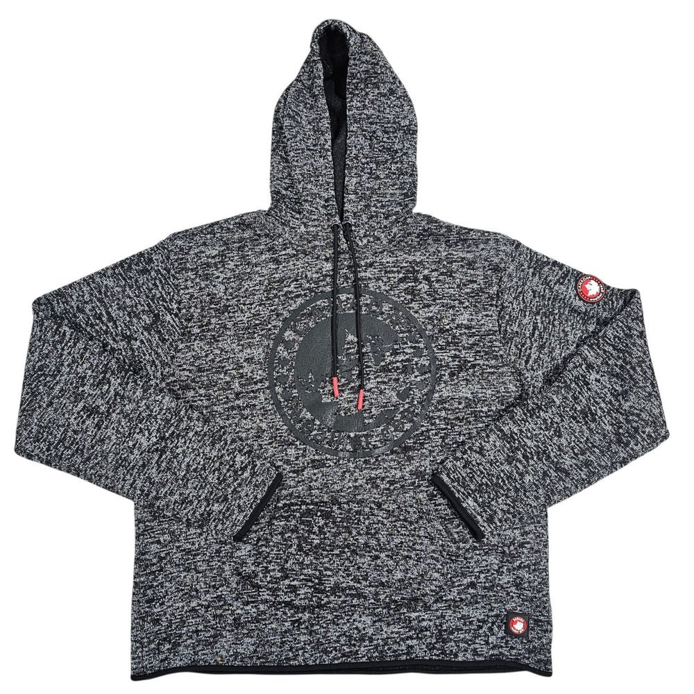 Canada Weathergear Mens L Black Marl Pullover Hoodie Fleece Logo Sweatshirt